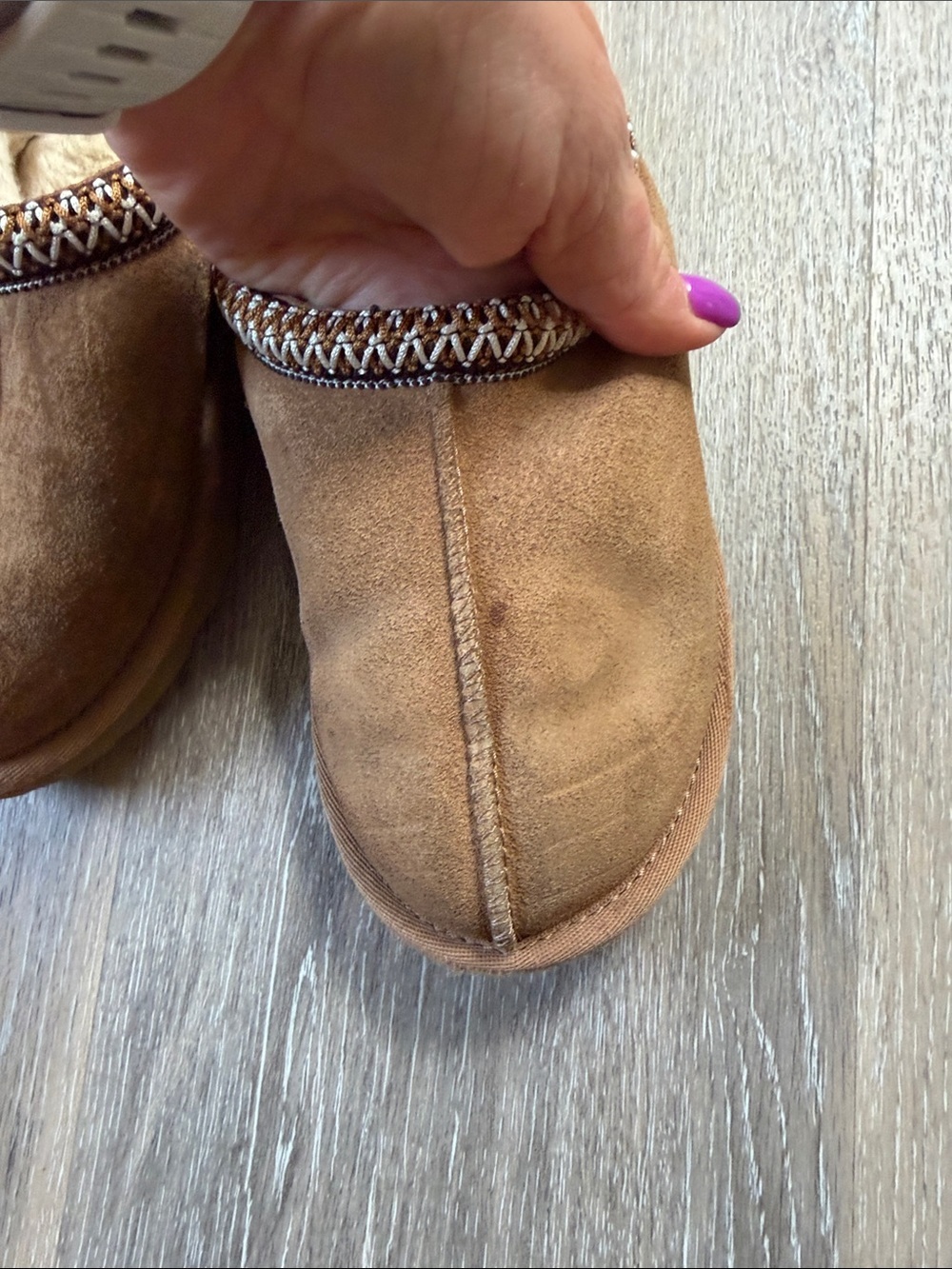 UGG Chestnut Suede Shearling Slip-On Slippers with Beaded Trim - Picture 4 of 6